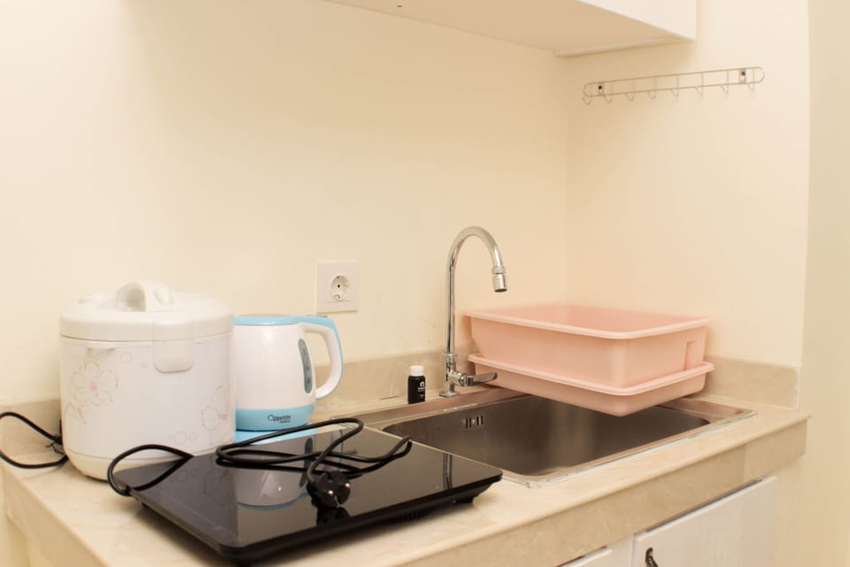Fridge, stovetop, cookware/dishes/utensils
