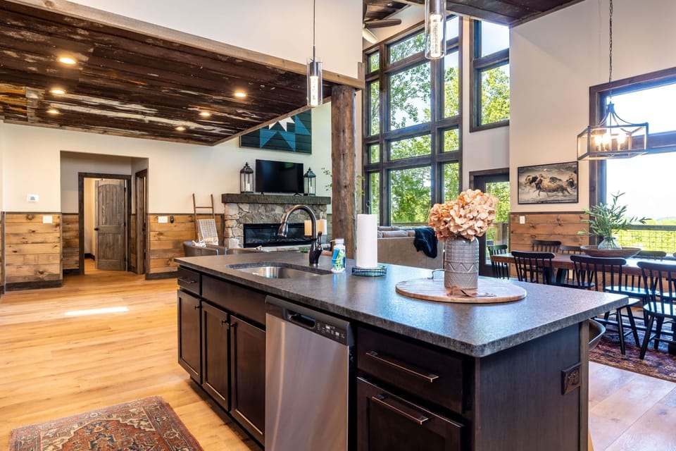 Enjoy stunning views while preparing your next meal in this inviting kitchen.