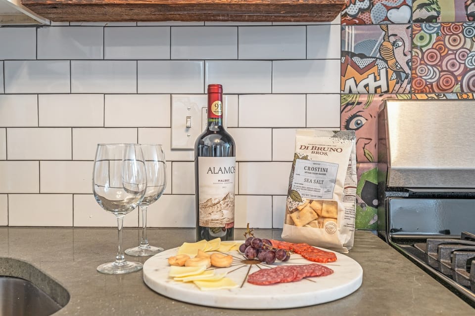 Order some wine and cheese for delivery- perfect for unwinding on a relaxed evening in after exploring Philadelphia. Items shown are for staging purposes only and are not provided. 