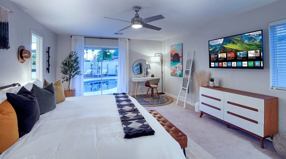 High-end memory foam mattress and 50" Smart TV for your enjoyment.