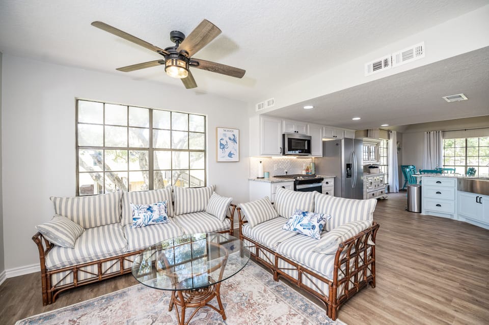 Den with fabulous creek views and a TV!