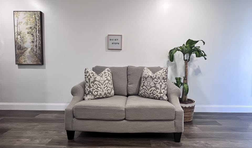 Full Kitchen With Comfortable Sofa