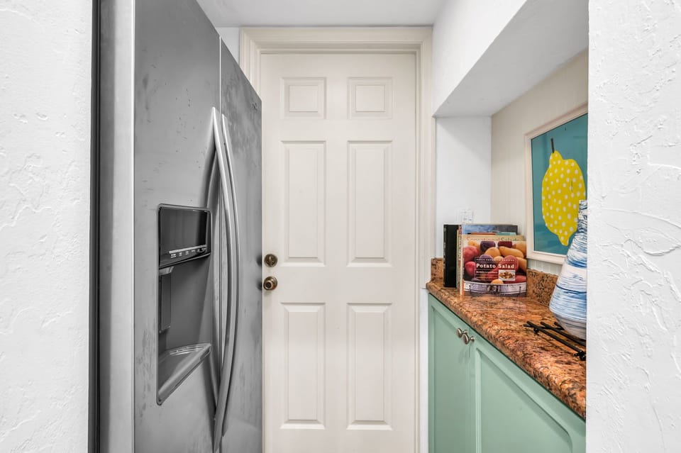 The Kitchen is brightly painted and a pleasure to cook in. It has everything you need to create a fabulous home-cooked meal for family or friends. There is a gas range, stainless steel stove and oven, Keurig, kettle, and blender.