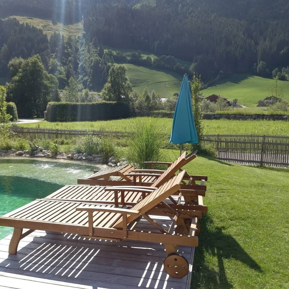Badesteg mit Liegestühlen