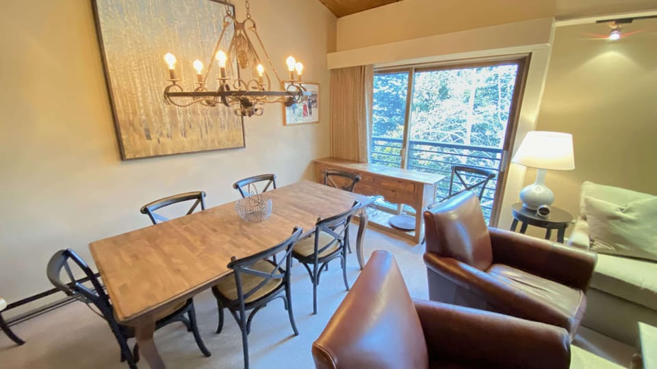 Dining table with view to west facing balcony