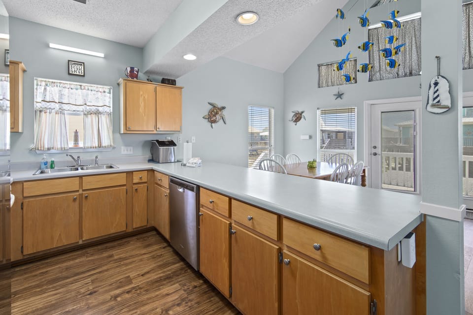 Kitchen opens up to dining area