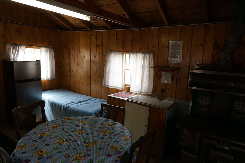 Cabin 6 has a full size fridge and a table for five.