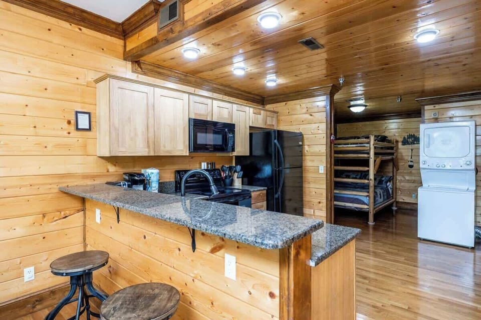 Rustic, kitchen table for enjoying a home-cooked meal in the cabin!