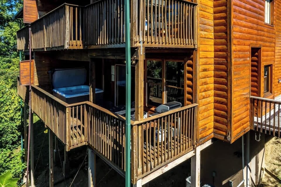 Cooling off in style from our resort's outdoor pool in the Smoky Mountains! ️