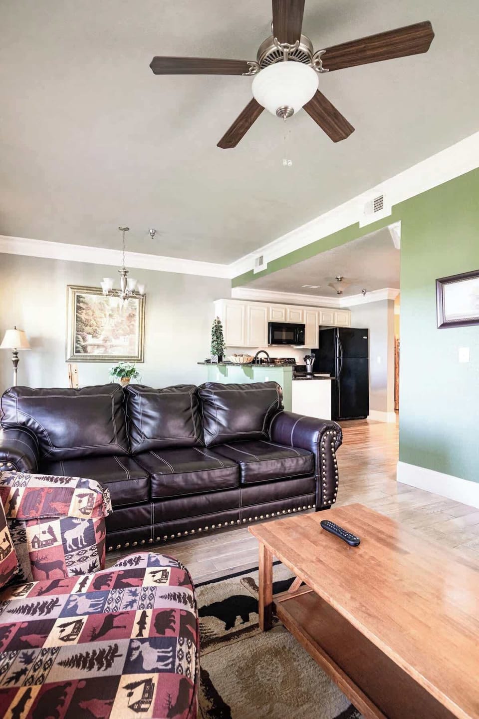 The living area and kitchen 