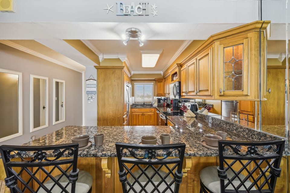 Full Size Kitchen with Balcony Seating