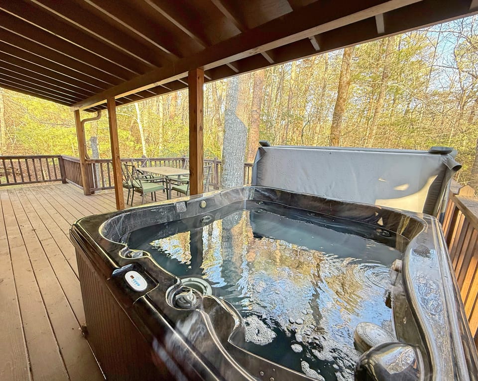 Hot tub on covered back porch