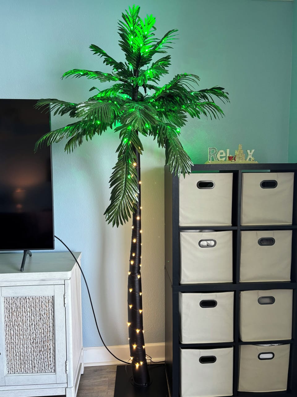 Our lit palm tree brings the outdoors inside.  