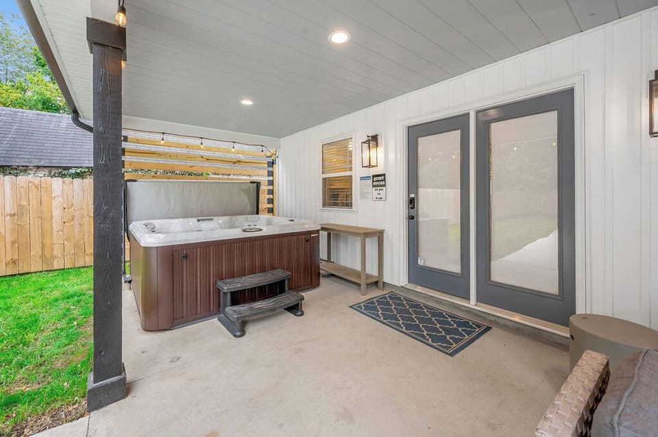 Sink into
the hot tub under
string lights and let
the day melt away —
it's ready and waiting
any hour you want it.