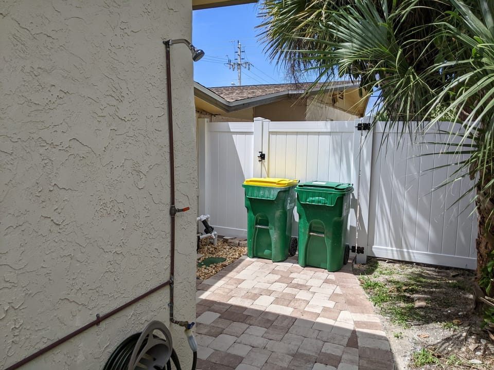 Outdoor shower to rinse off the salt and sand after a day at the beach