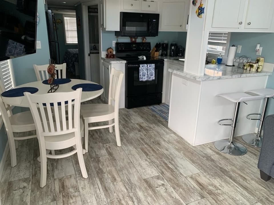 View of the dining area and kitchen