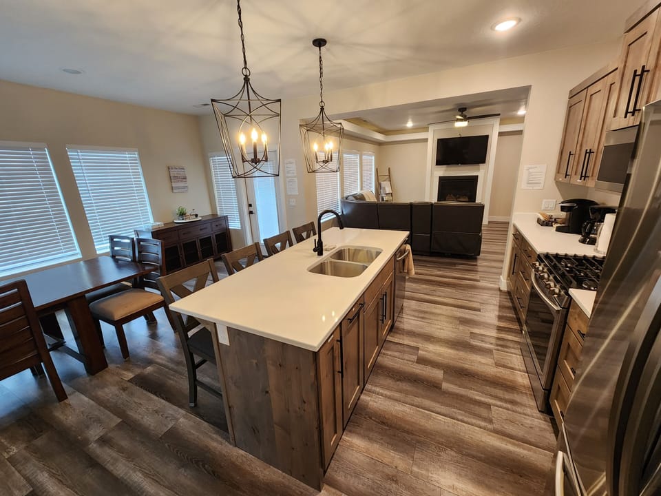 Kitchen opens to family room.