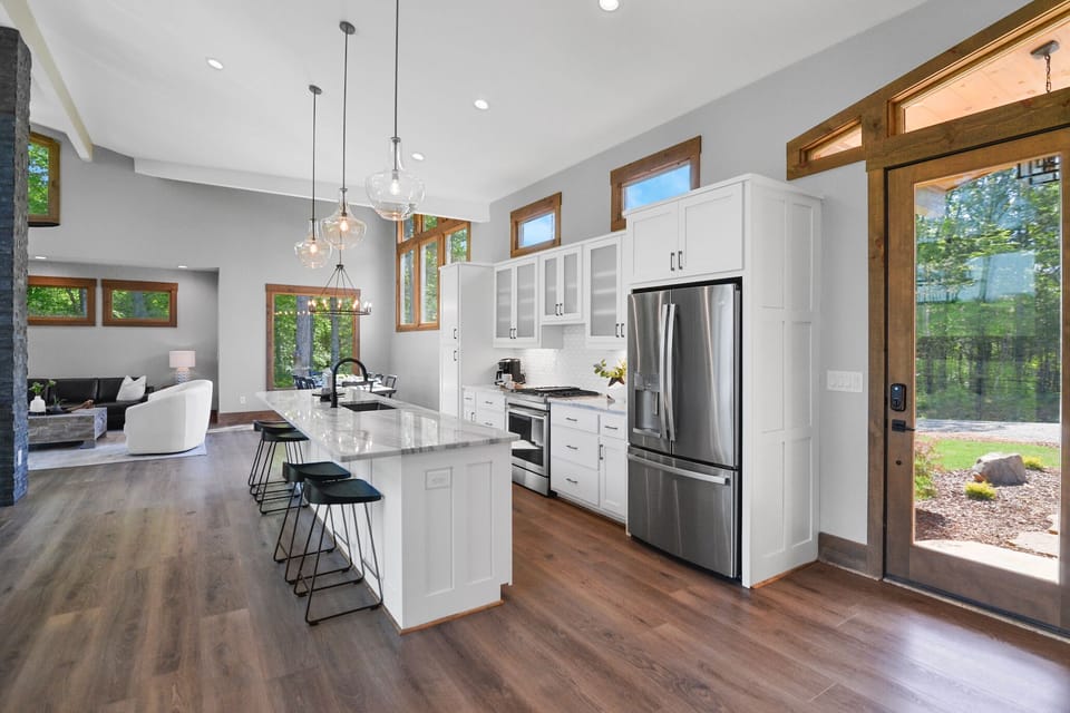 Spacious island for family meals and chats.