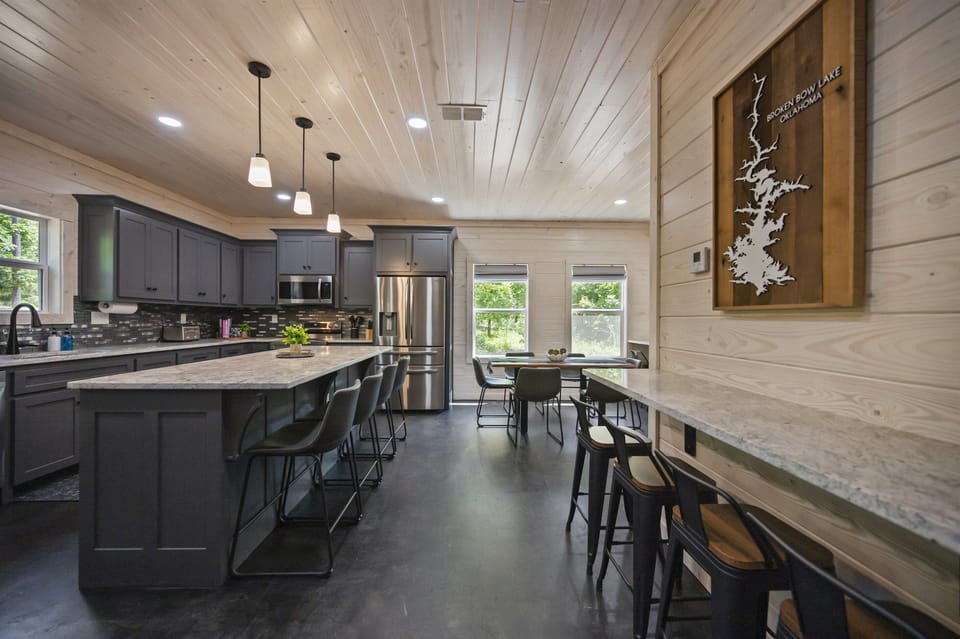 With ample counter seating, the kitchen invites everyone to gather and stay connected during meals.
