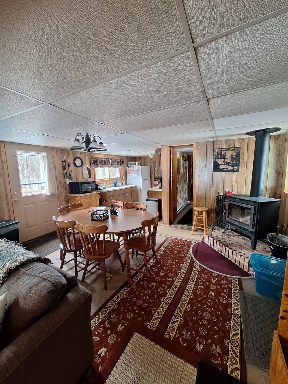 Diningroom with woodstove. Propane wall heater also an option.