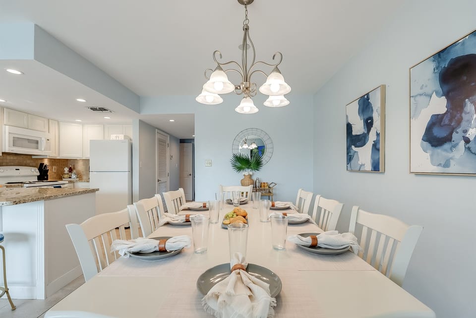 Dining table seats 8.