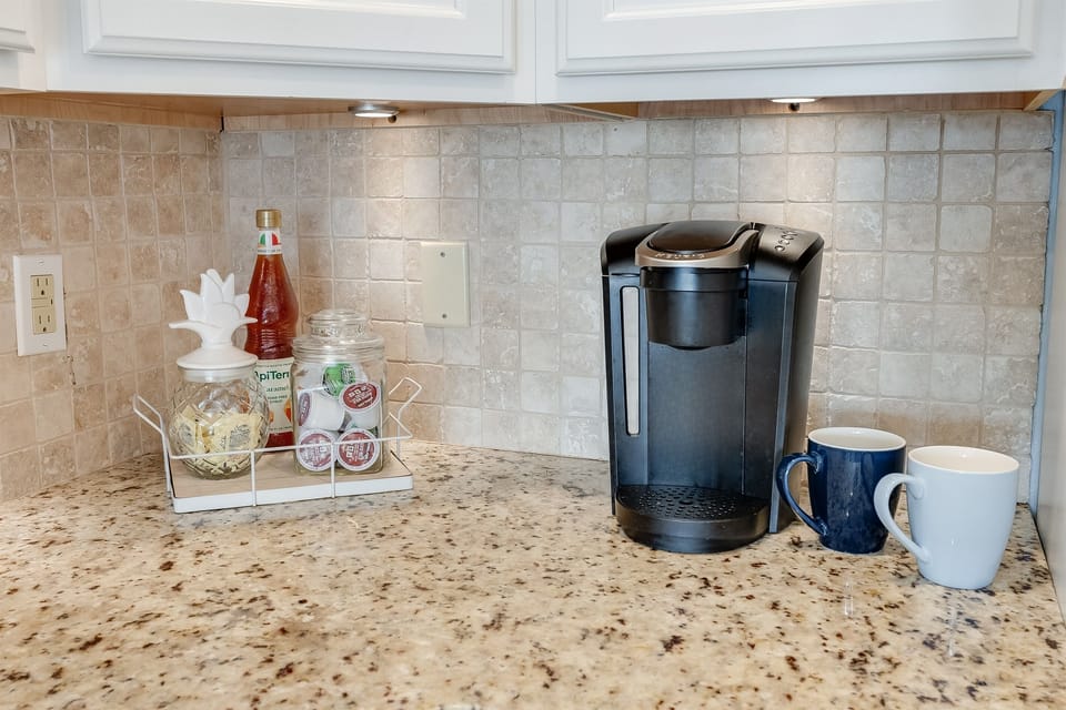 Keurig and coffee bar.