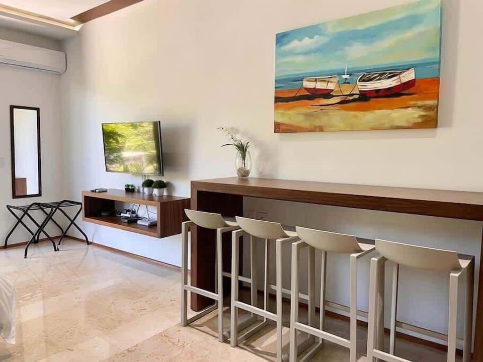 Breakfast bar open to the living area