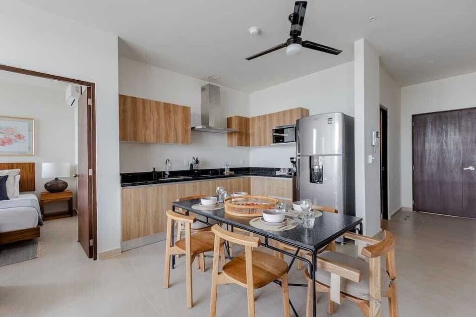 Dining room and kitchen. Bedroom. 