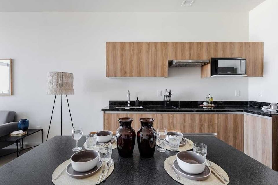 Dining table and kitchen