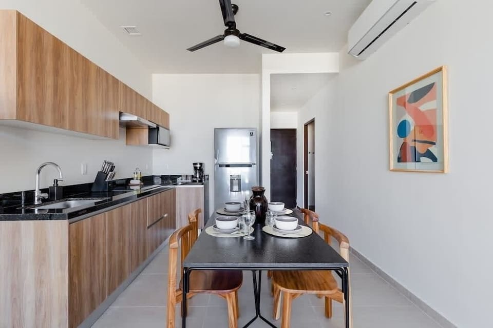 Dining room and kitchen. 