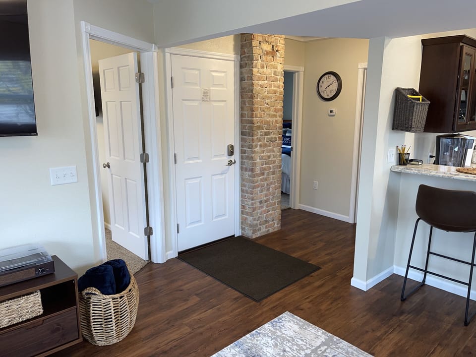 Upper level has its own lockable door for privacy and safety with children.