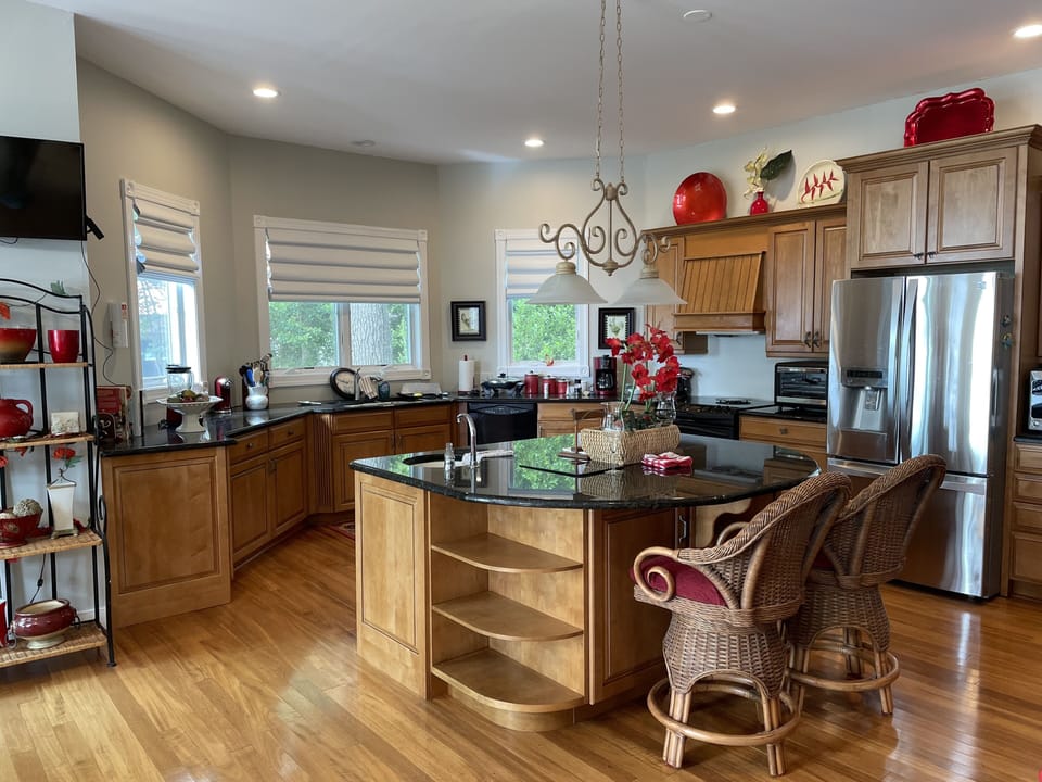 Fully stocked kitchen.