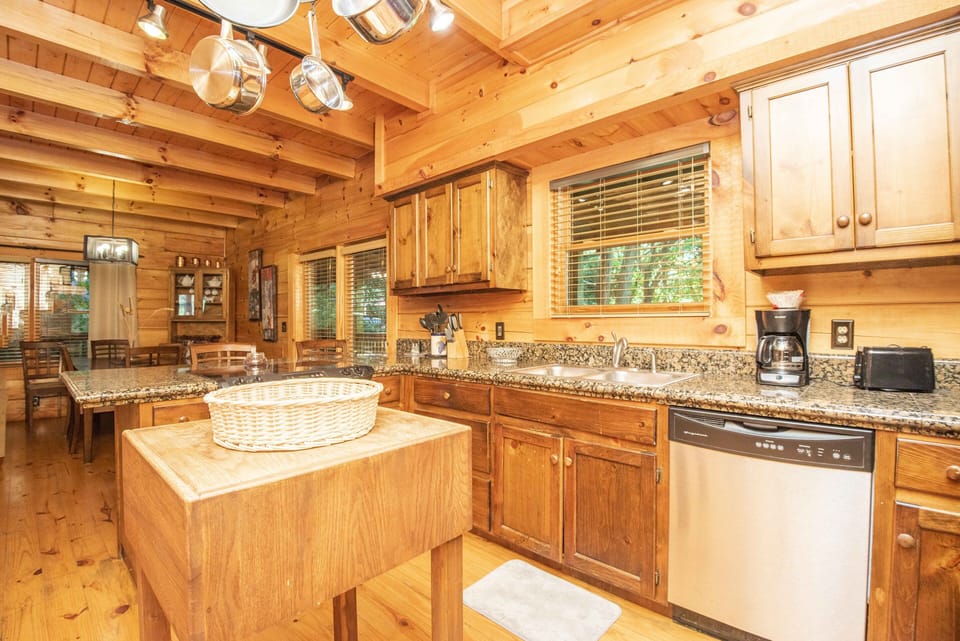 Pots, pans, utensils, dishes, glassware, coffee mugs, ready when you get here!