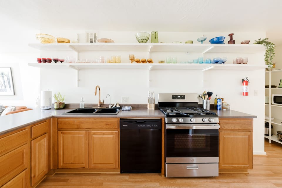 Open Kitchen plus vintage glassware, filtered H20, & cooking/baking essentials.