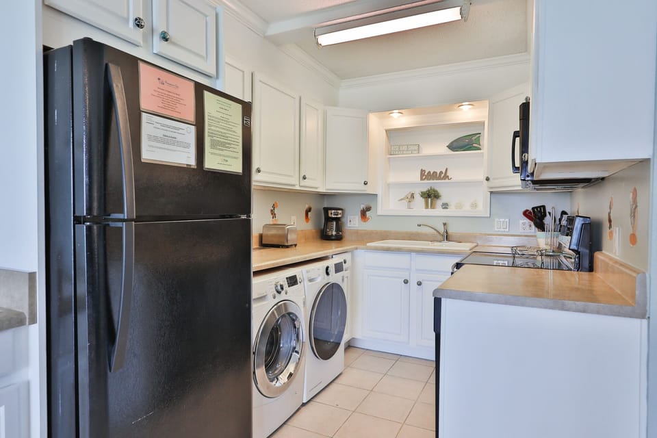 Fully stocked kitchen.