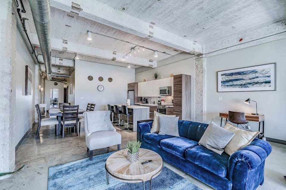 Chic urban design with vibrant hues, perfect for lounging or entertaining!