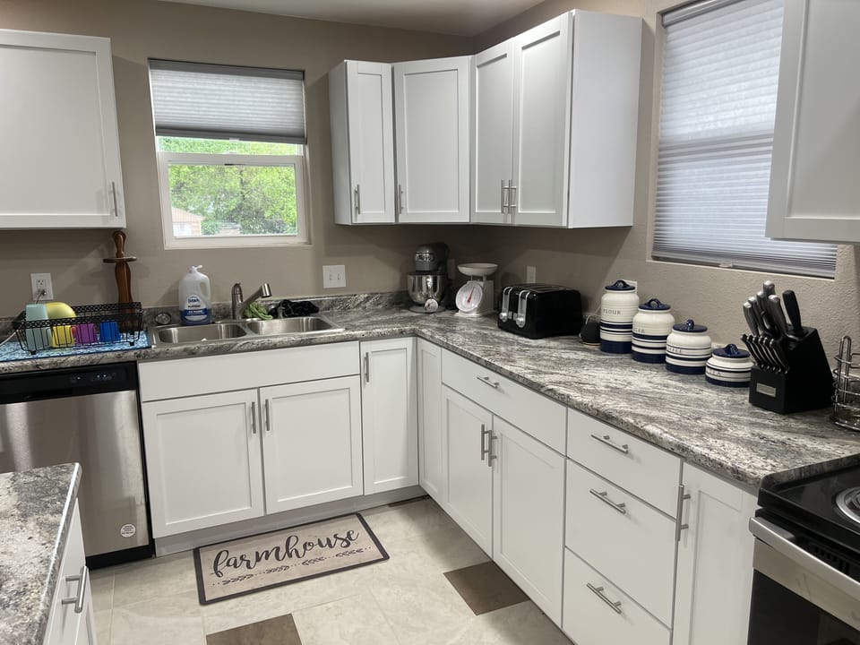 Huge kitchen with tons of counter space! Almost any appliance you would need. 