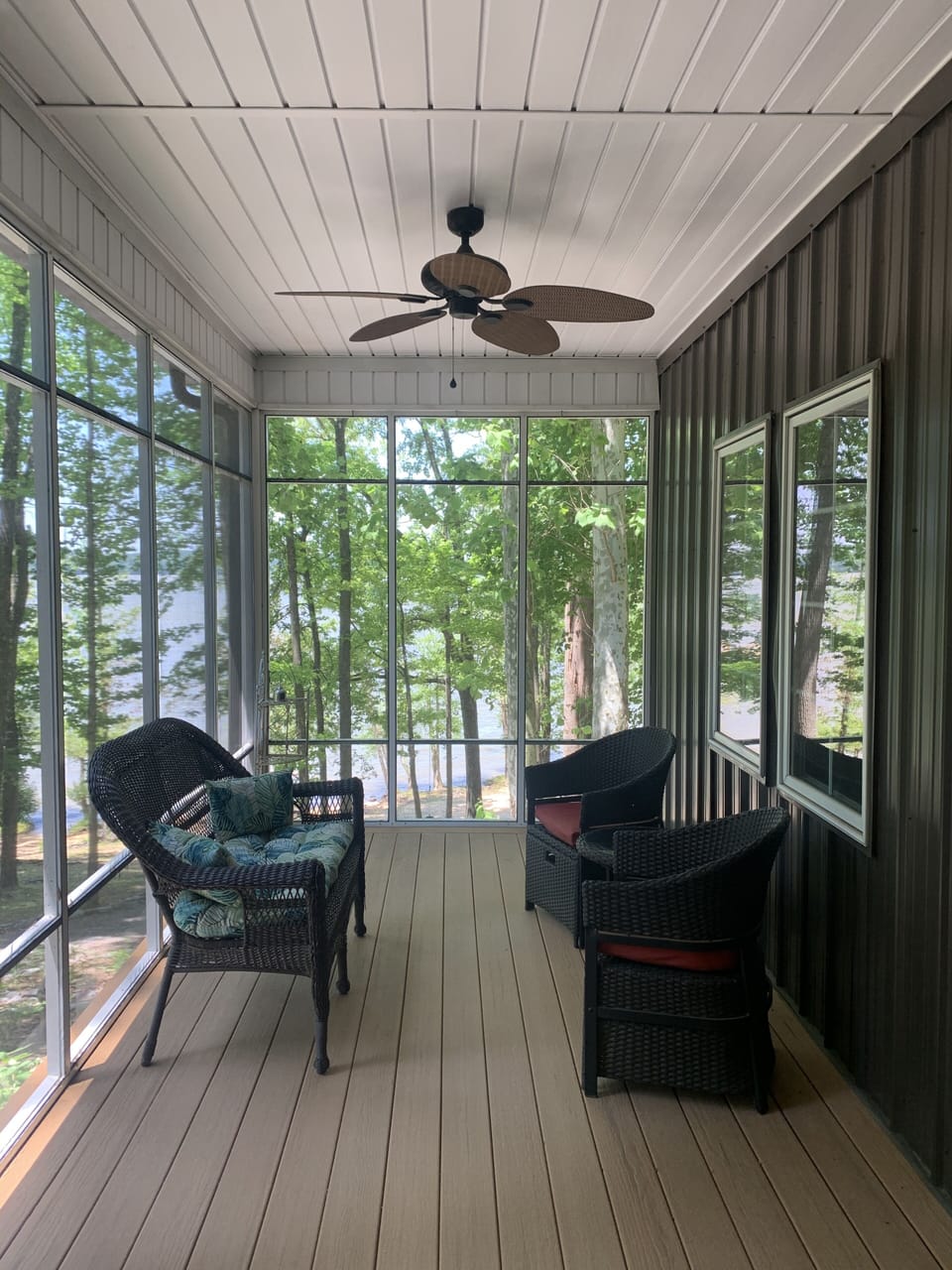 Coffee in the morning in the screened in porch 