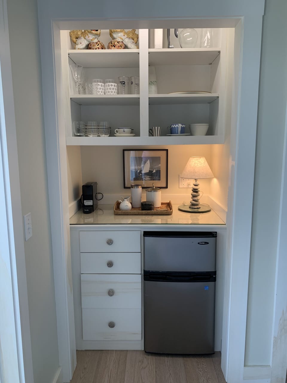 Coffee station with bar fridge