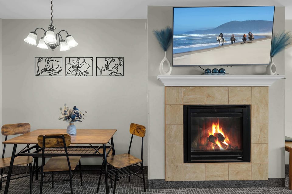 The fireplace will keep you cozy
