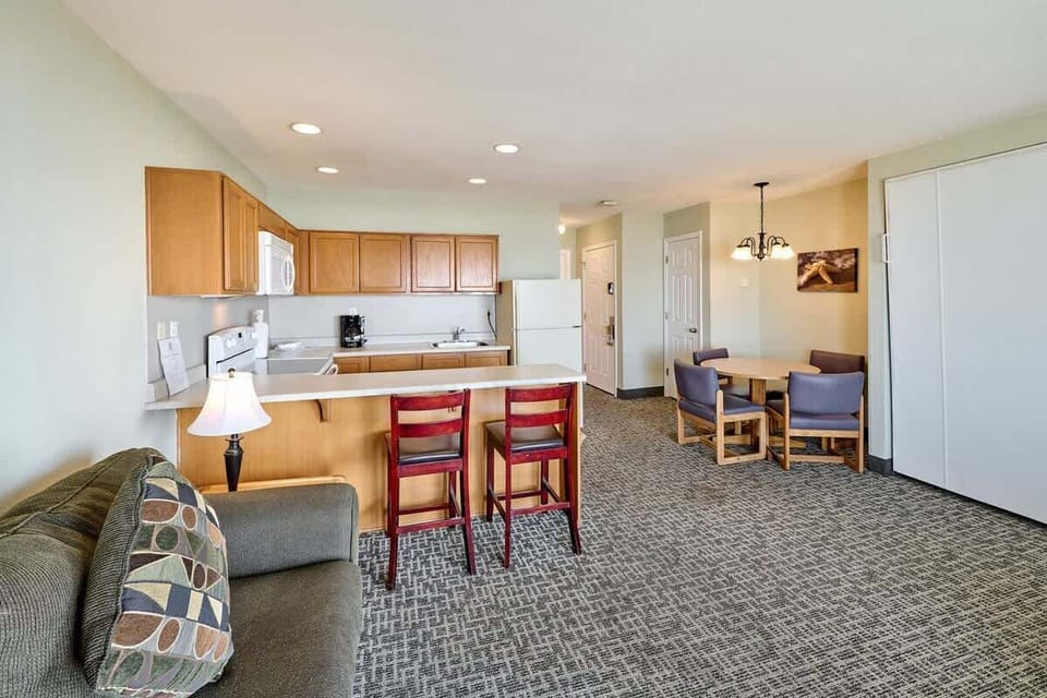 The unit has a full kitchen space