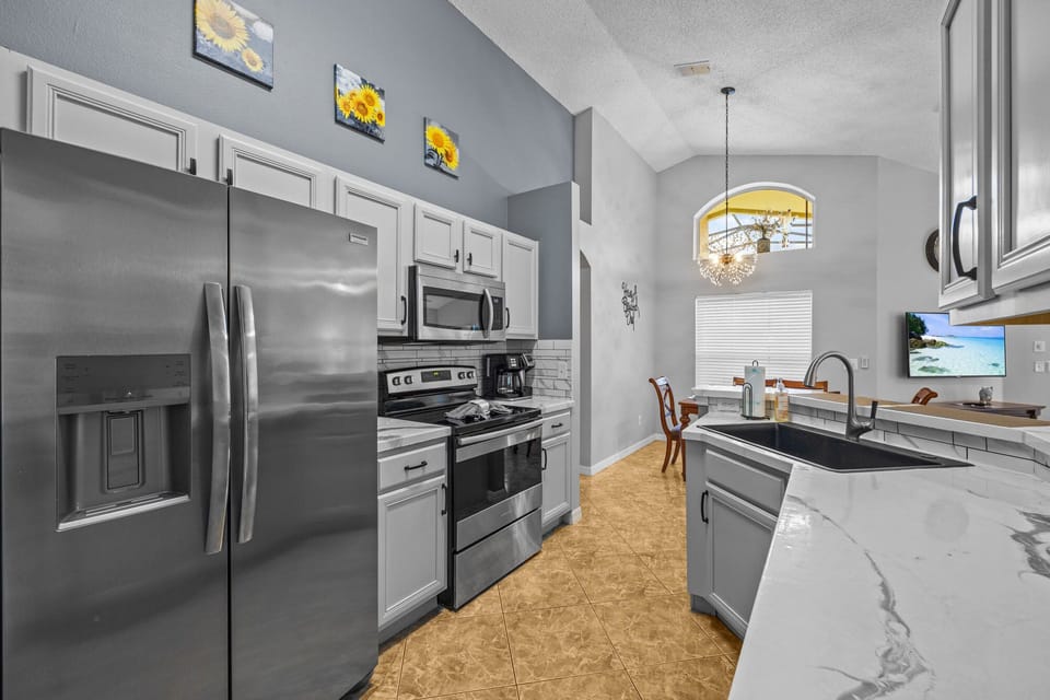 Updated kitchen with new refrigerator