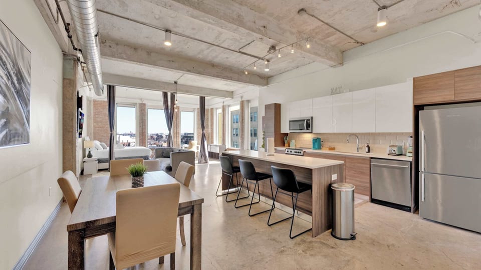 Chic Kitchen & Dining: Enjoy stylish meals with stunning city views and modern decor!