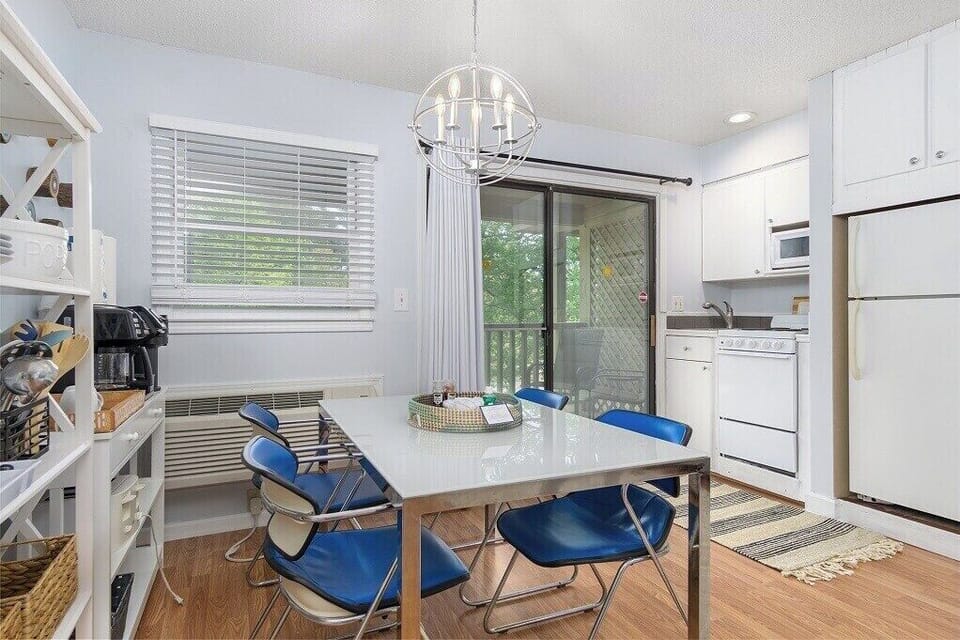 Comfortable dining table for meals or games.