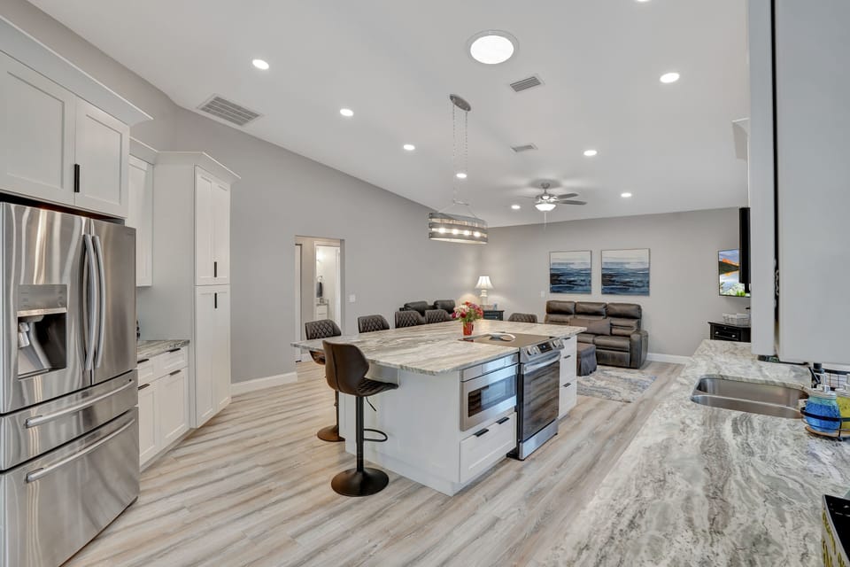 Kitchen and family room