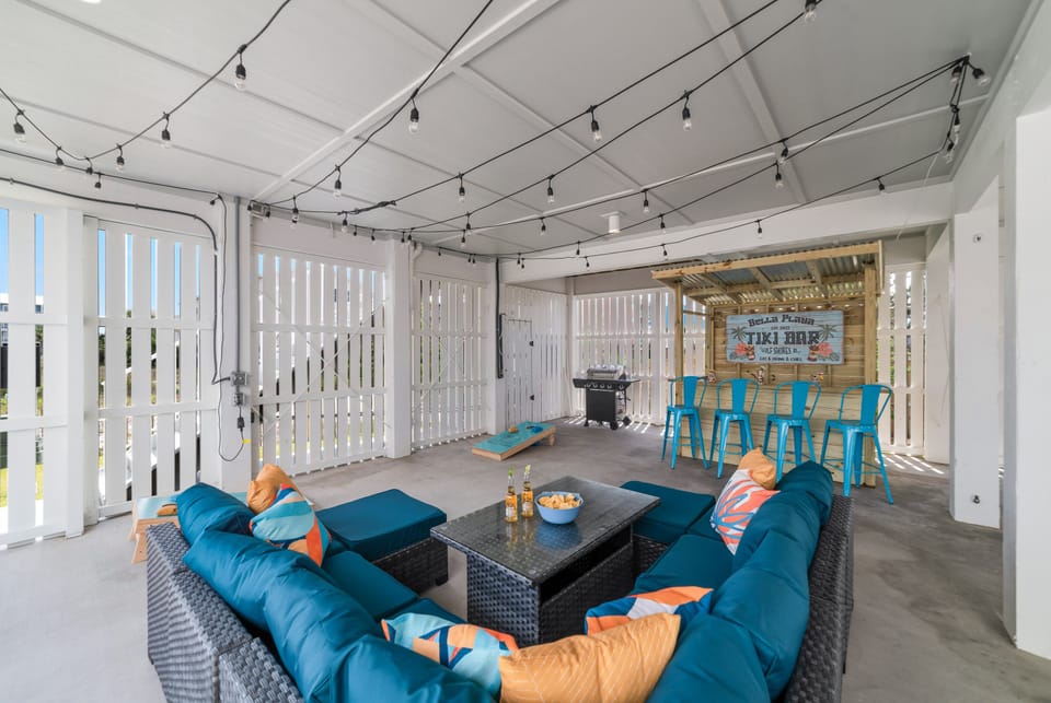 Relax in our custom Tiki Bar and Lounge area with cornhole, BBQ grill.  Giant Connect 4 and Ring Toss just added!