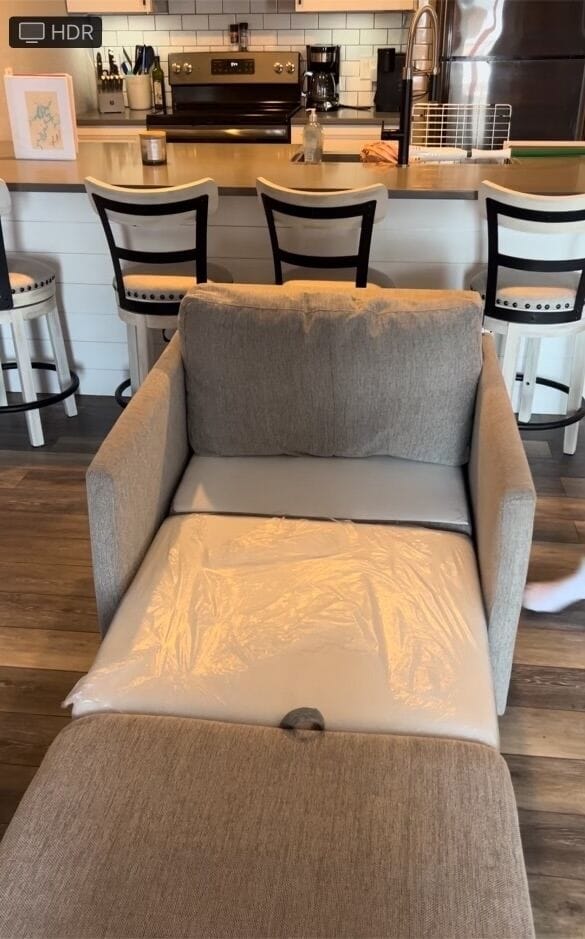 This is the chair in the common room thar can be turned into a single bed