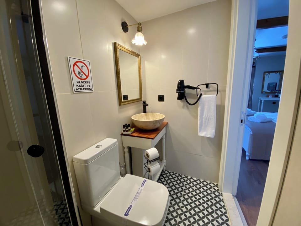 Erguvan Superior Double Room | Bathroom | Shower, designer toiletries, hair dryer, slippers