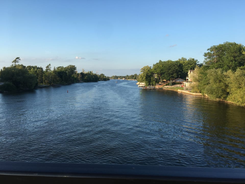 View of Notawasaga River from bridge.  Beach 1 on left and cottages on the right