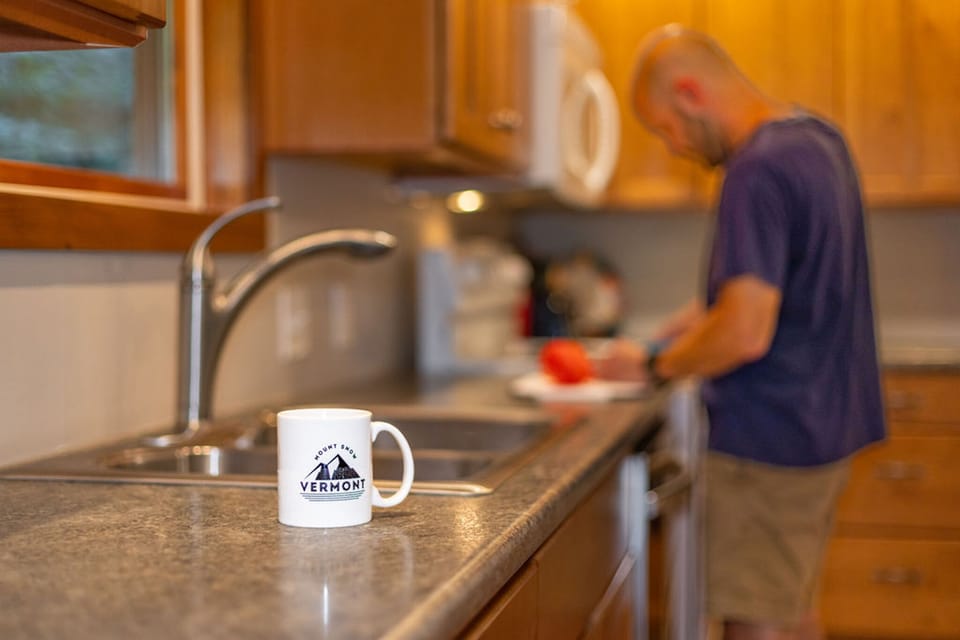 There's plenty of kitchen space to kick up a meal, or brew fresh Vermont coffee 